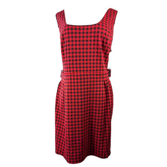 City Chic Pinafore Dress Plaid Checks Pini Gingham Red Black Buckle Plus Size 22 - Picture 10 of 11